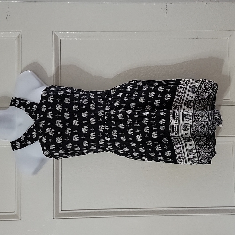 Girl's Black & White Elephant Print Dress Sz 12